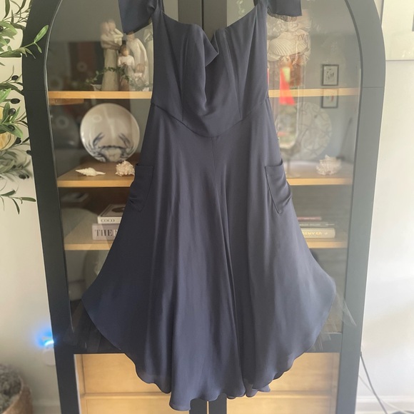 Elegant midnight navy flutter/Off-Shoulder Dress by Morgane Le Fay .. Silk - Picture 3 of 10